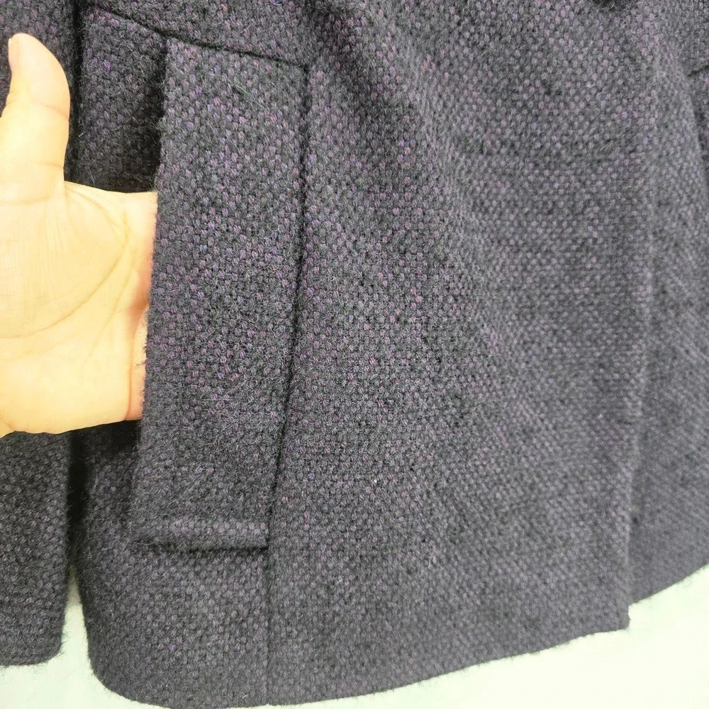 Zara Tweed Double Breasted Swing Peacoat S Purple Black Wool Alpaca Blend Office